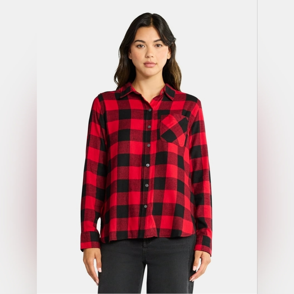 Time and Tru Blk/Red Buffalo Plaid Flannel-Size XXXL